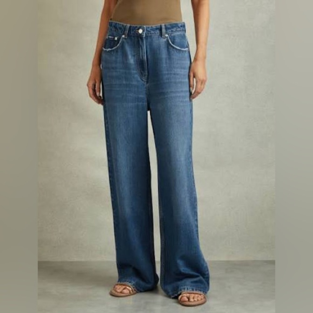 Reiss Lyle mid-blue relaxed loose fit trouser leg jeans Size 27